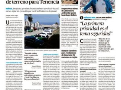 CODAR acusa retraso de compra de terreno para la Tenencia de Carabineros de Reñaca. Noticia aparecida el día sábado 10 de abril en el Mercurio de Valparaíso.
