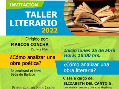 Taller Literario, inicio 25 de abril 18:00 hrs.