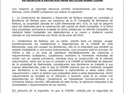 EN RELACIÓN A REPORTAJE MEGA NOTICIAS SOBRE CODAR